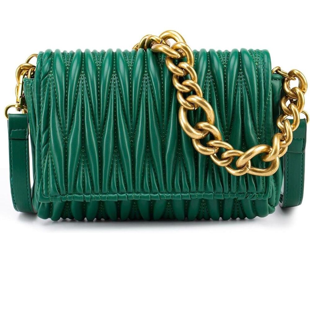 NWT Montana West green vegan leather clutch bag with gold chain strap